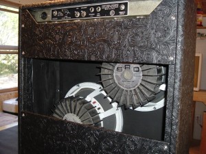 Custom Bandmaster Reverb in Cowboy Western Tolex (rear view)